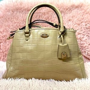 Coach purse bag Margot Embossed Crocodile Genuine Leather Tan and Gold